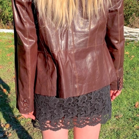 Derimod Brownish Burgundy Shiny Lamb Leather Blazer jacket metal Spikes US M - Picture 12 of 16